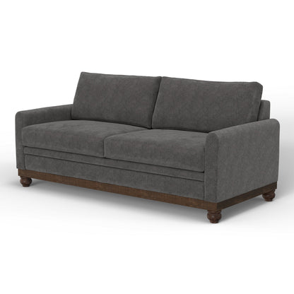 Ata Sofa, Iron Gray Polyester, 2 Throw Pillows, Brown Solid Wood, 86 Inch