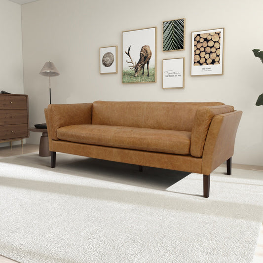 Aura 78 Wide Mid Century Modern Living Room Genuine Leather Couch