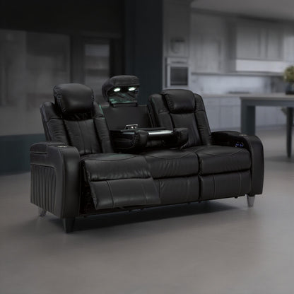 Aven Power Recliner Sofa, LED, Midnight Blue Faux Leather, 86 Inch