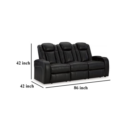 Aven Power Recliner Sofa, LED, Midnight Blue Faux Leather, 86 Inch