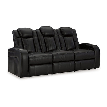 Aven Power Recliner Sofa, LED, Midnight Blue Faux Leather, 86 Inch