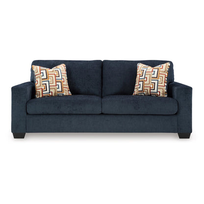 Avie Queen Sofa Sleeper, 2 Accent Pillows, Navy Blue Polyester 85 Inch