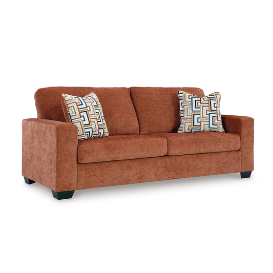 Avie Queen Sofa Sleeper, 2 Accent Pillows, Orange Polyester 85 Inch