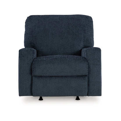 Avie Rocker Recliner Chair with Gentle Motion, Navy Blue Polyester