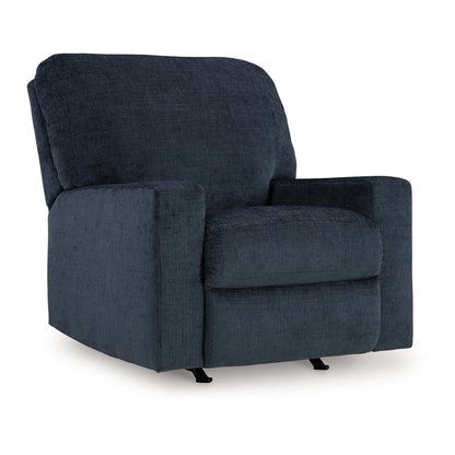 Avie Rocker Recliner Chair with Gentle Motion, Navy Blue Polyester