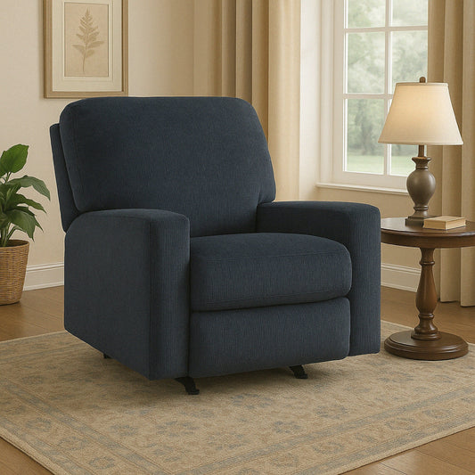 Avie Rocker Recliner Chair with Gentle Motion, Navy Blue Polyester
