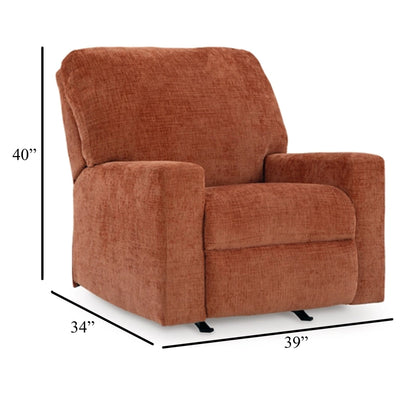 Avie Rocker Recliner Chair, Gentle Motion, Burnt Orange Polyester