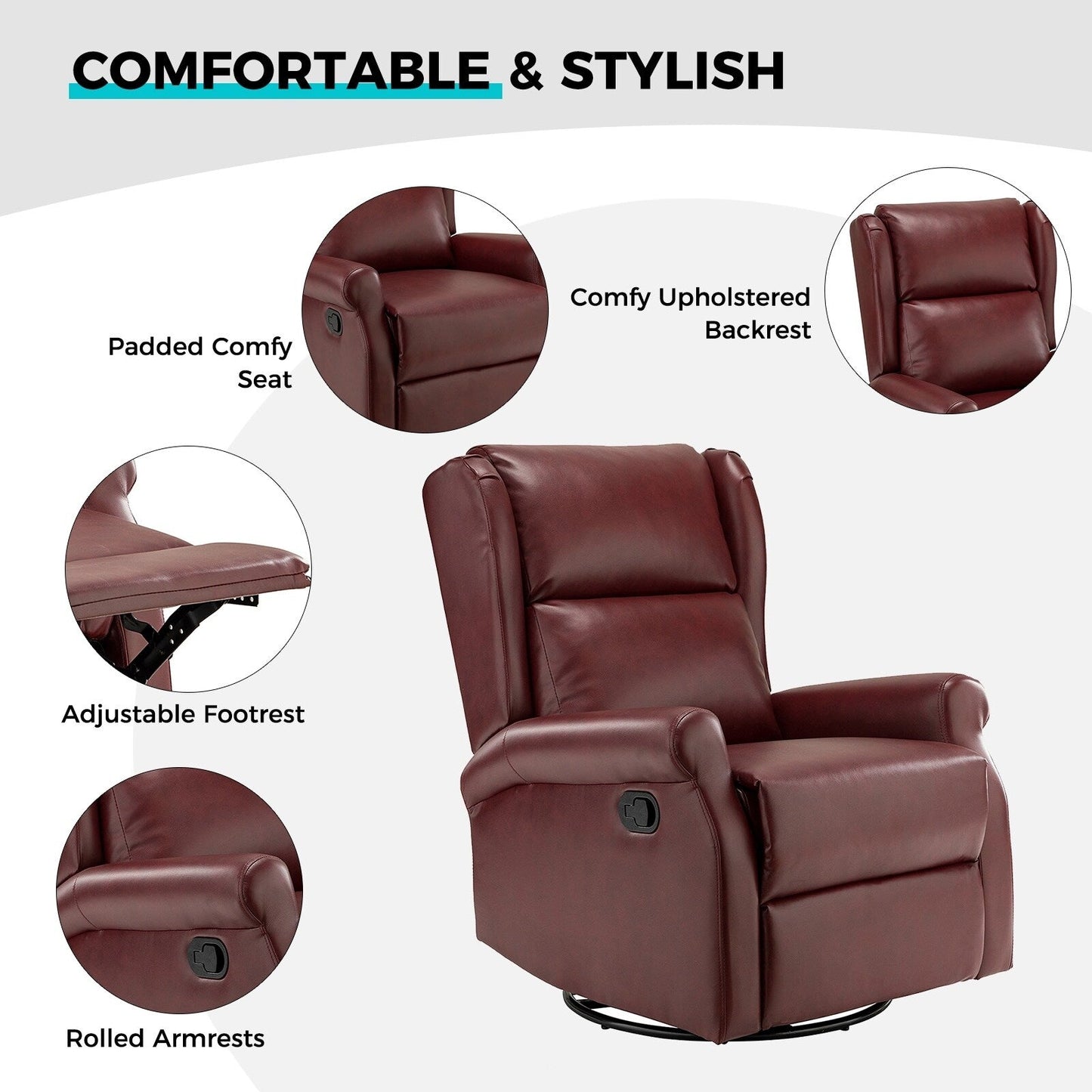 Baksoho Contemporary Faux Leather Swivel Nursery Chair with Metal Base by HULALA HOME
