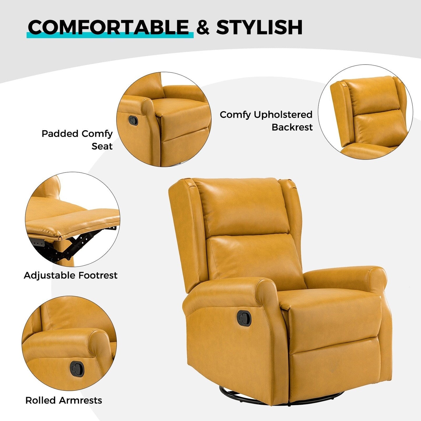 Baksoho Contemporary Faux Leather Swivel Nursery Chair with Metal Base by HULALA HOME
