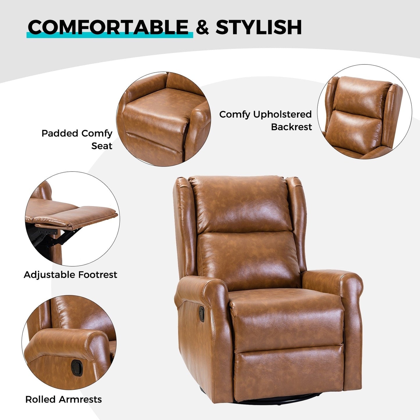 Baksoho Contemporary Faux Leather Swivel Nursery Chair with Metal Base by HULALA HOME
