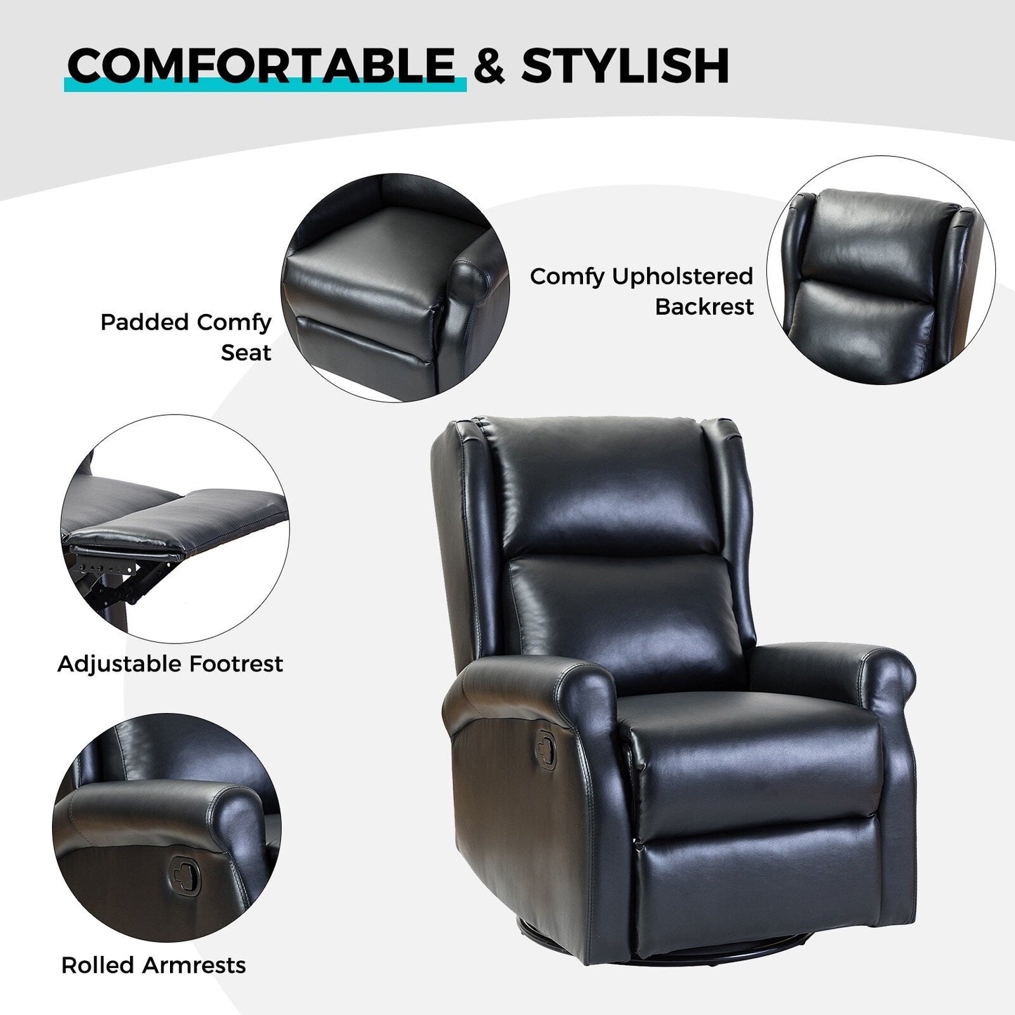 Baksoho Contemporary Faux Leather Swivel Nursery Chair with Metal Base by HULALA HOME