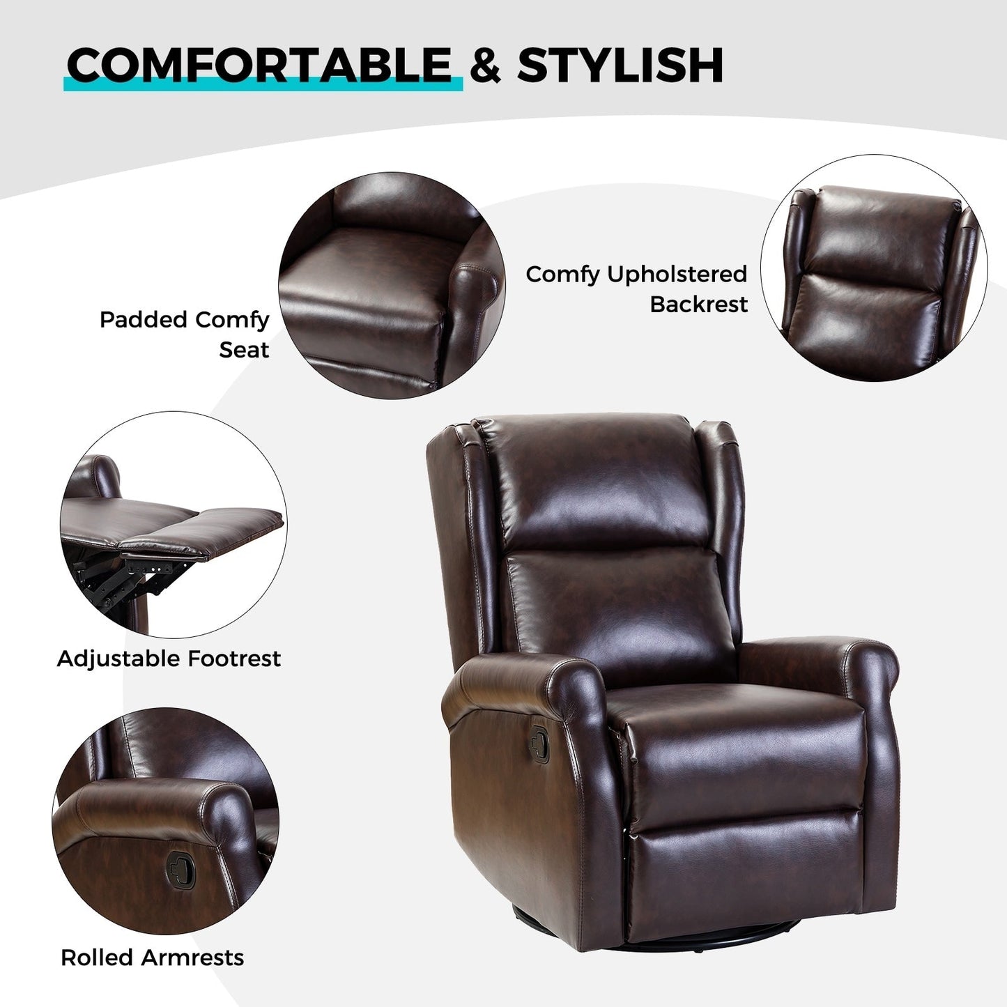 Baksoho Contemporary Faux Leather Swivel Nursery Chair with Metal Base by HULALA HOME