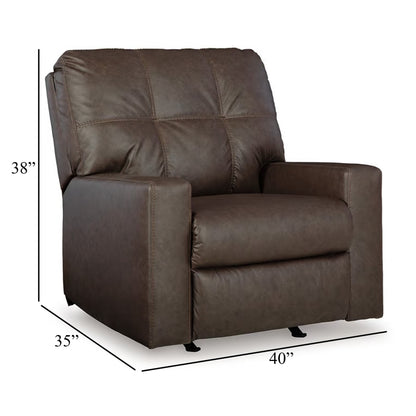Barl Manual Recliner Chair, 35 Inch Tufted Dark Brown Faux Leather
