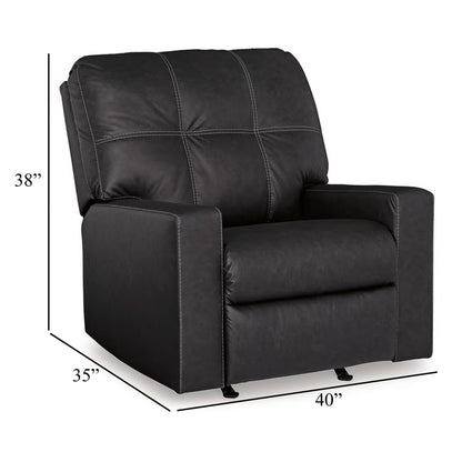 Barl Manual Recliner Chair, 35 Inch Tufted Rich Black Faux Leather