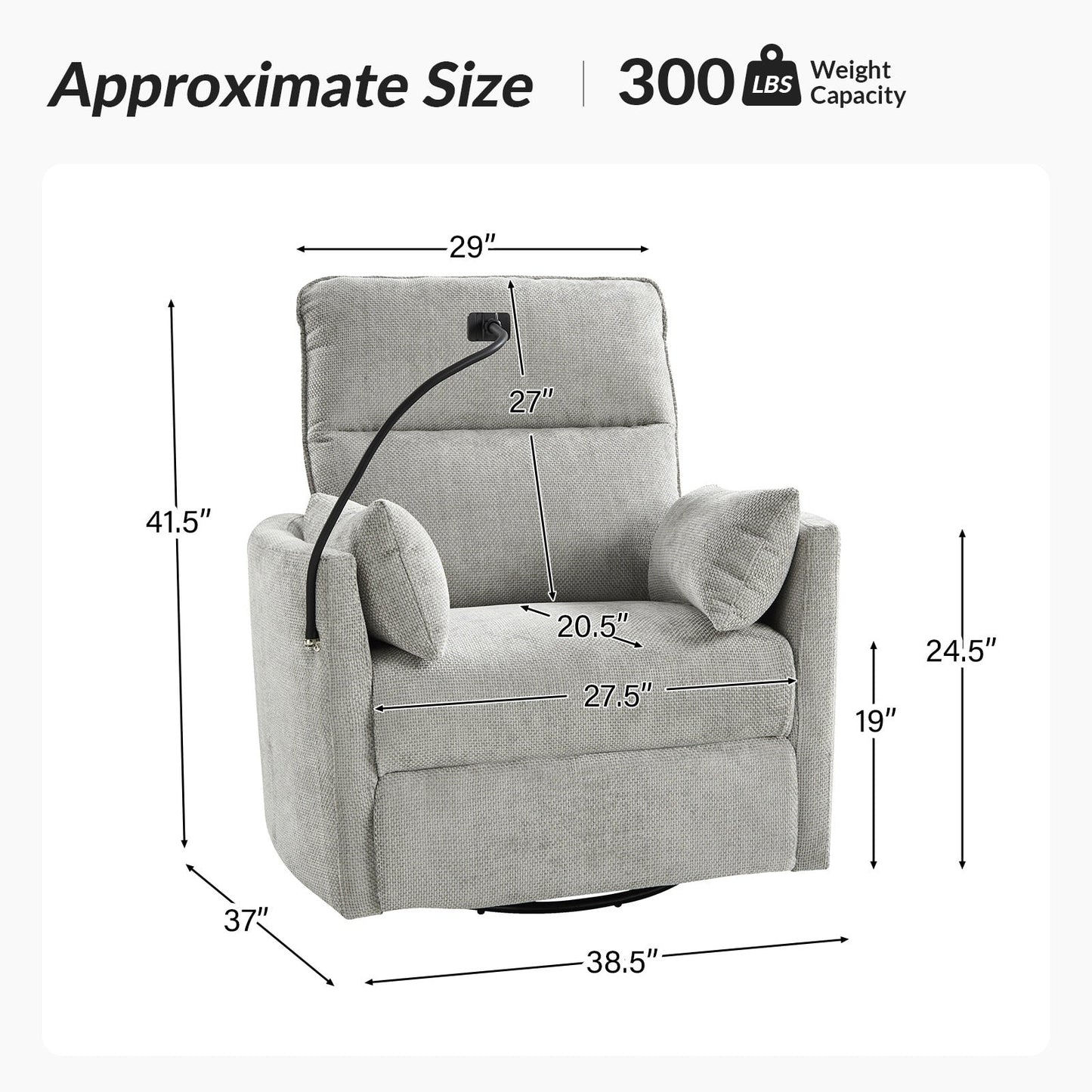 Barry Modern 38 Power Rocking Swivel Nursery Recliner with USB Ports by HULALA HOME