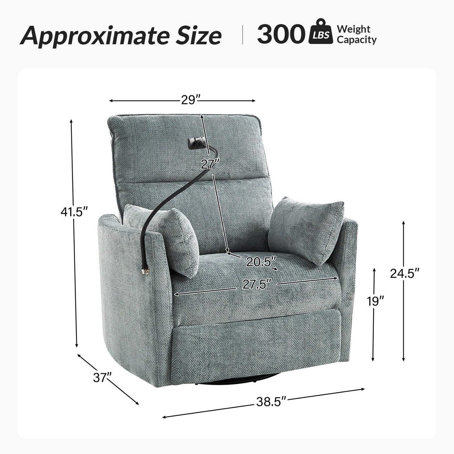 Barry Modern 38 Power Rocking Swivel Nursery Recliner with USB Ports by HULALA HOME