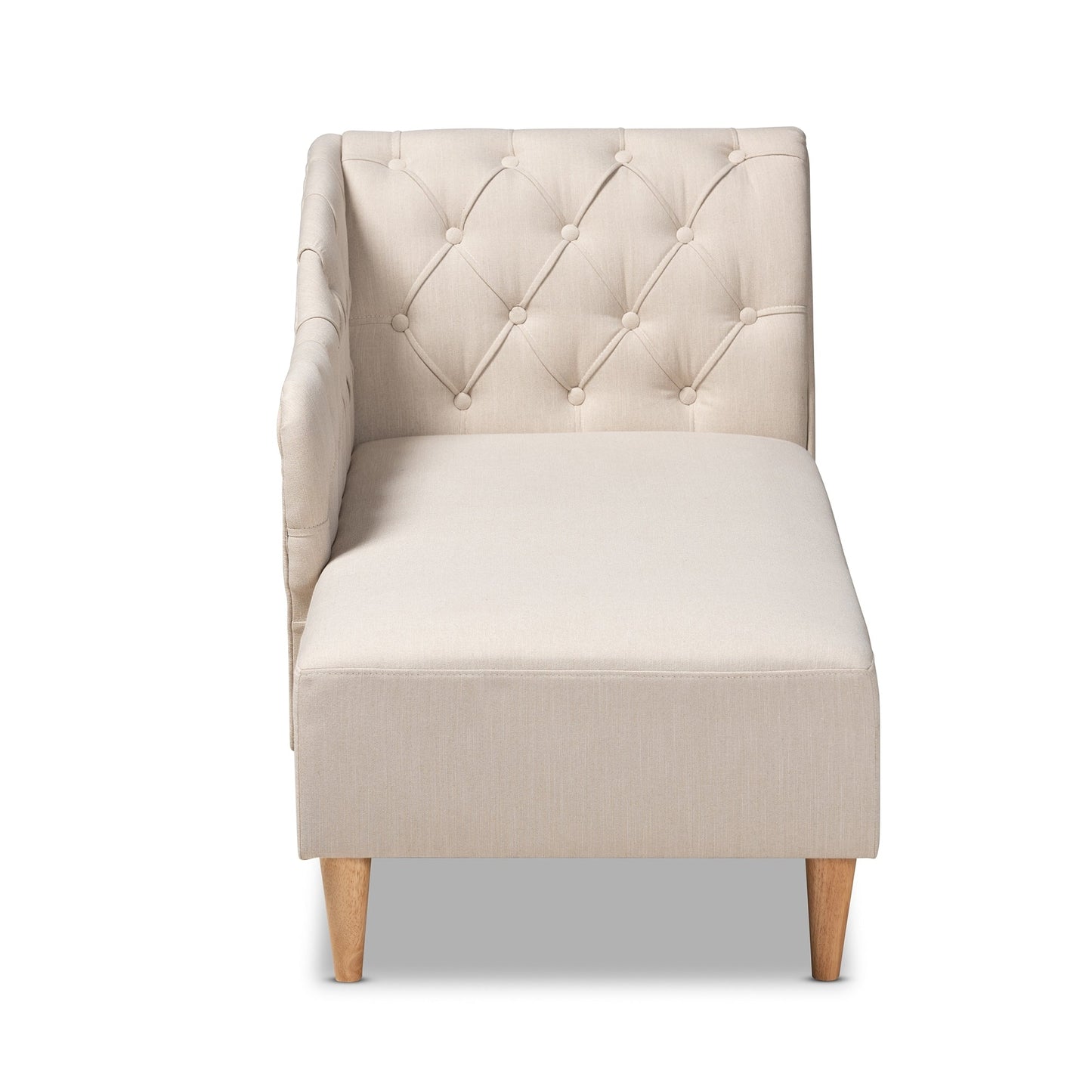 Baxton Studio Emeline Fabric Upholstered Oak Finished Wood Chaise Lounge