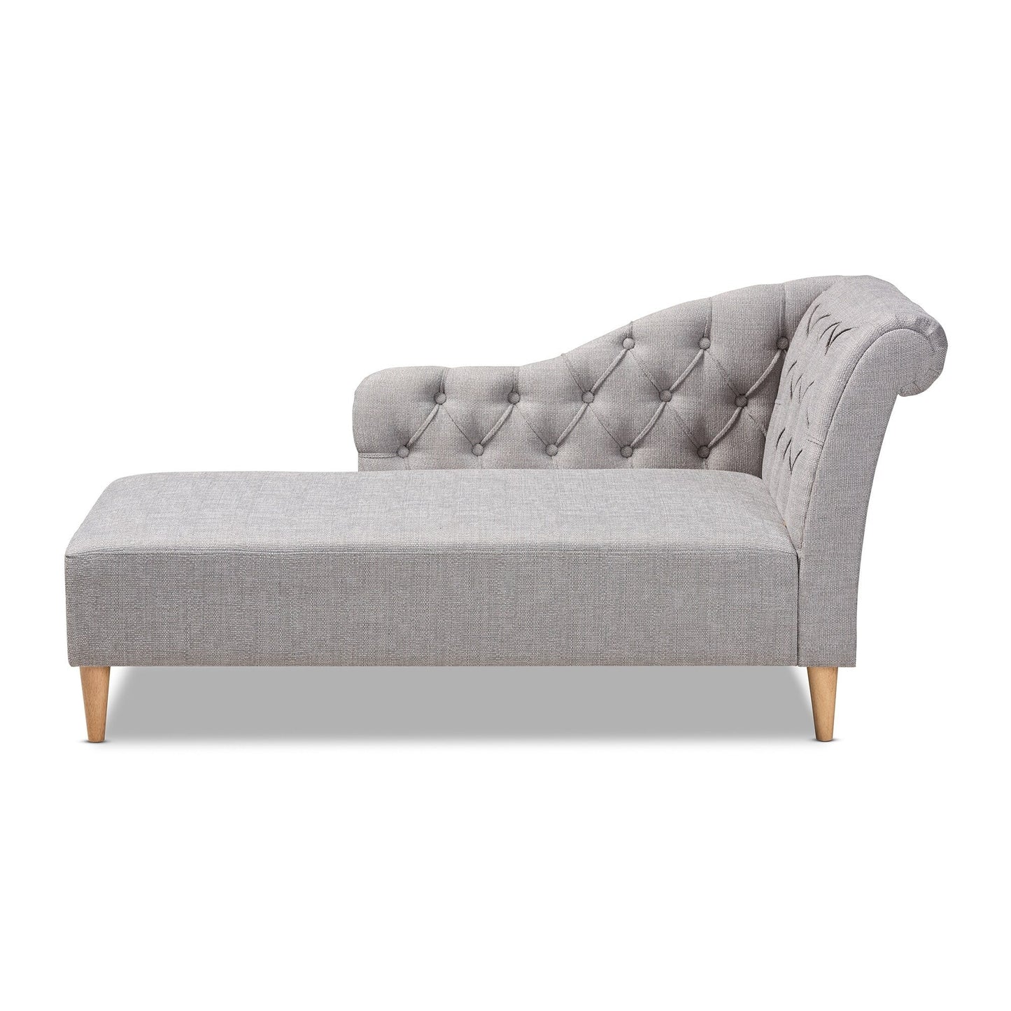 Baxton Studio Emeline Fabric Upholstered Oak Finished Wood Chaise Lounge