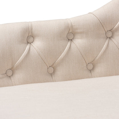 Baxton Studio Emeline Fabric Upholstered Oak Finished Wood Chaise Lounge