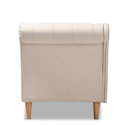 Baxton Studio Emeline Fabric Upholstered Oak Finished Wood Chaise Lounge