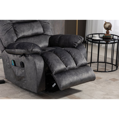 Beacon Grey Oversized Chenille Power Lift Recliner with 8 Point Massage and Lumbar Heating