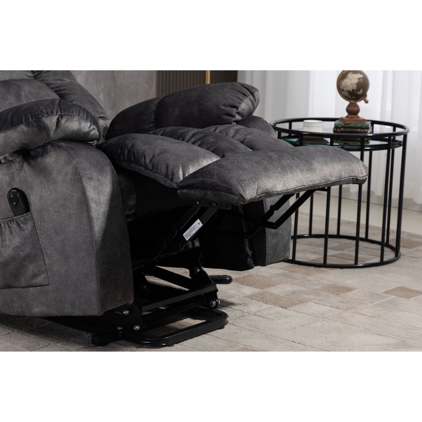 Beacon Grey Oversized Chenille Power Lift Recliner with 8 Point Massage and Lumbar Heating