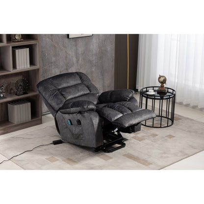 Beacon Grey Oversized Chenille Power Lift Recliner with 8 Point Massage and Lumbar Heating