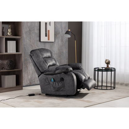 Beacon Grey Oversized Chenille Power Lift Recliner with 8 Point Massage and Lumbar Heating