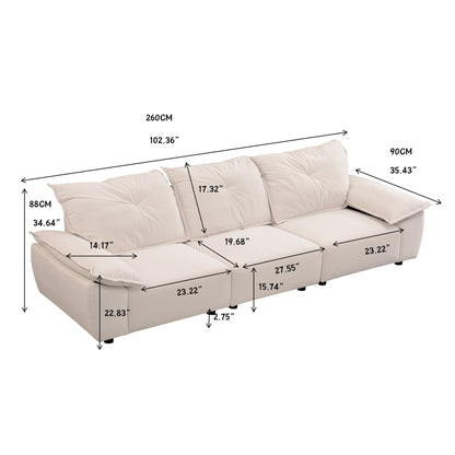 Beige 102.34 3-seater Sofa with Remove Pillowcase and Remove Backrest for Living Room