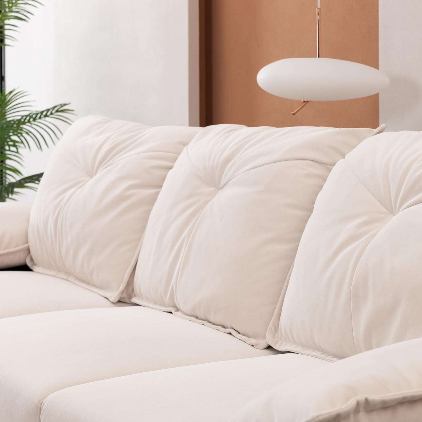 Beige 102.34 3-seater Sofa with Remove Pillowcase and Remove Backrest for Living Room