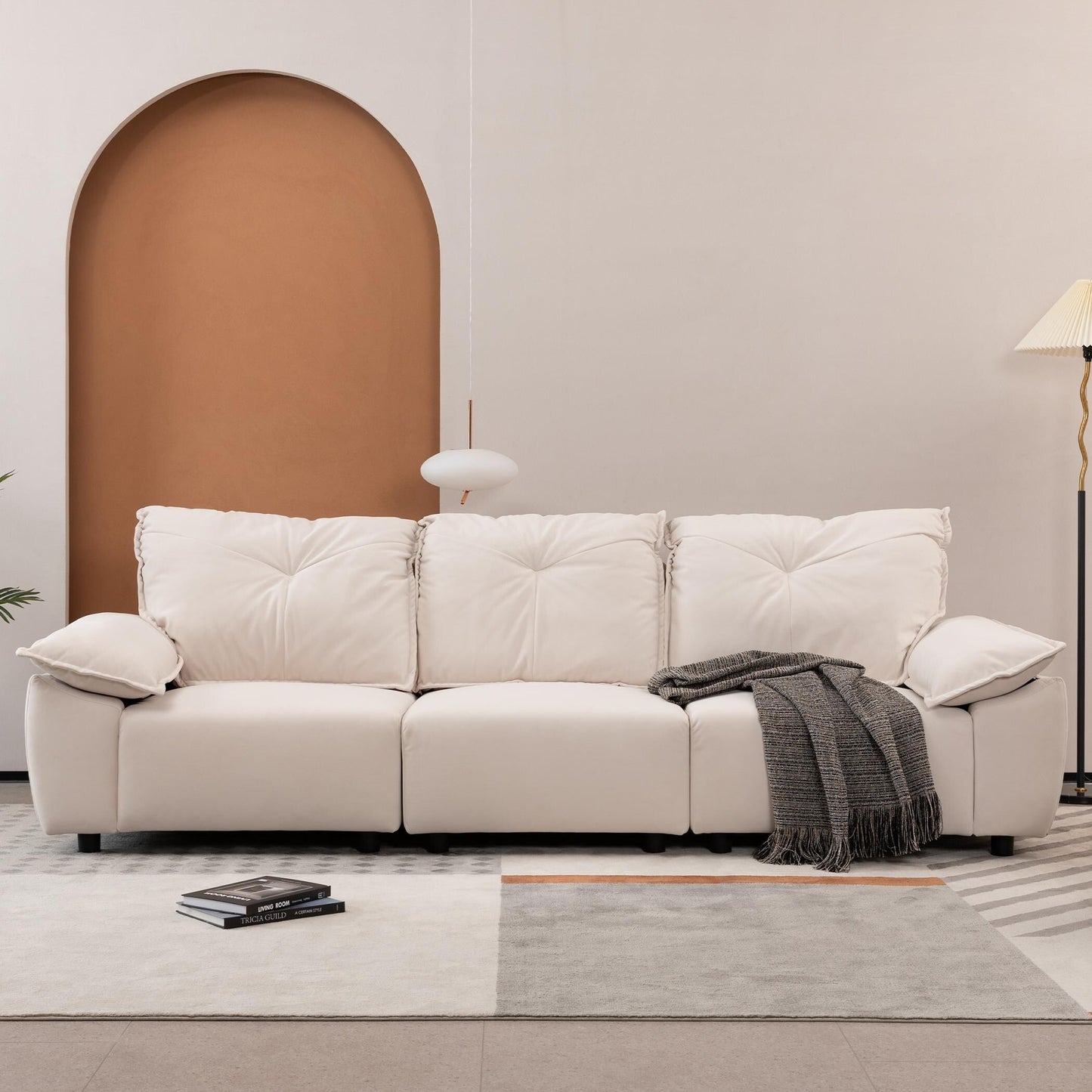 Beige 102.34 3-seater Sofa with Remove Pillowcase and Remove Backrest for Living Room