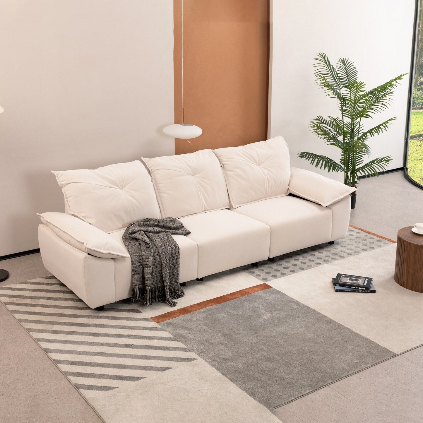 Beige 102.34 3-seater Sofa with Remove Pillowcase and Remove Backrest for Living Room
