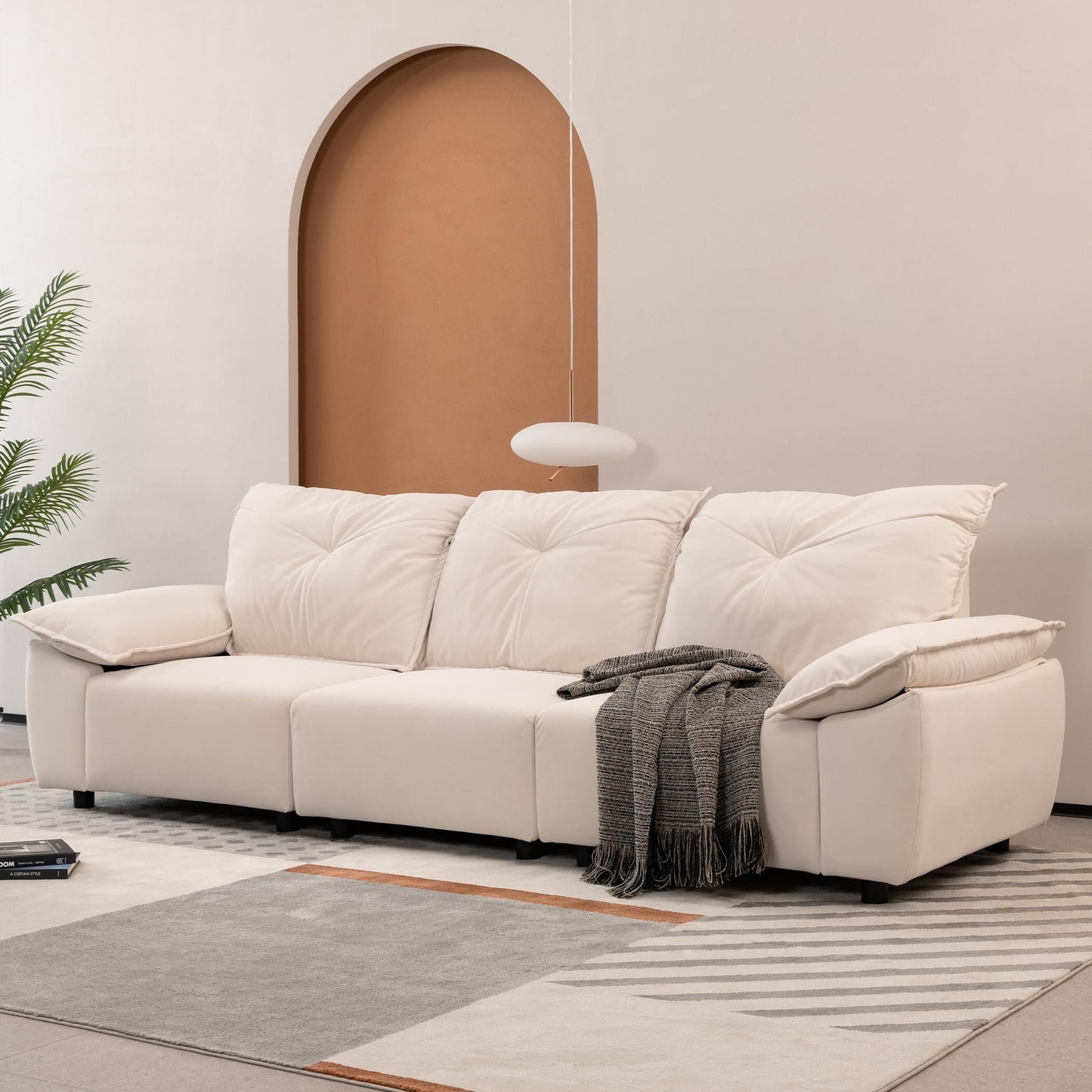 Beige 102.34 3-seater Sofa with Remove Pillowcase and Remove Backrest for Living Room