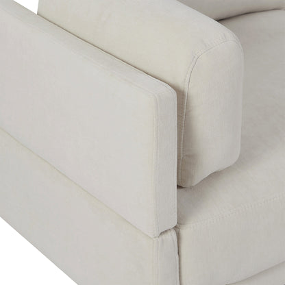 Beige 102.4 L-Shaped Polyester Sectional Sofa with Reversible Footstool, Thick Cushions, and Plastic Legs
