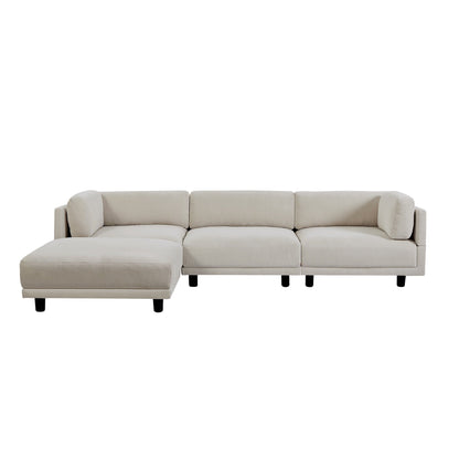 Beige 102.4 L-Shaped Polyester Sectional Sofa with Reversible Footstool, Thick Cushions, and Plastic Legs
