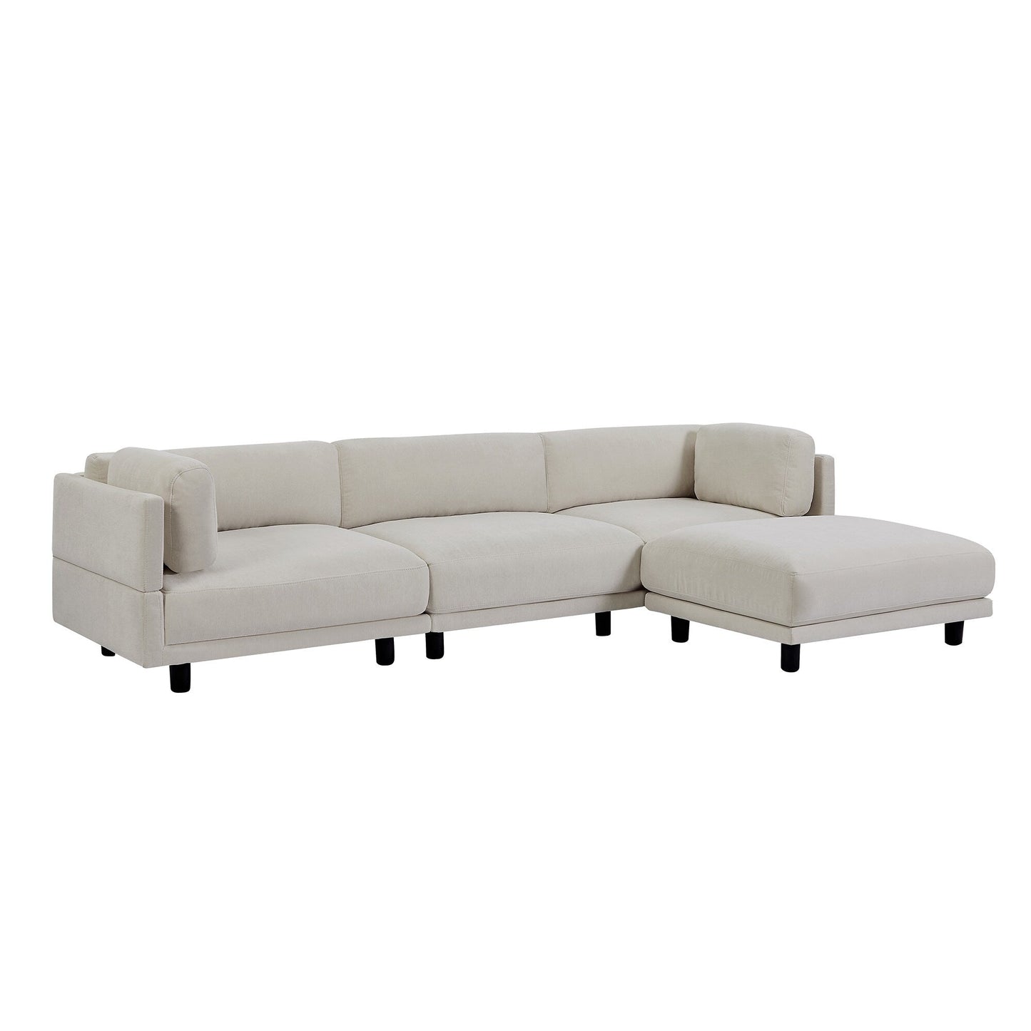 Beige 102.4 L-Shaped Polyester Sectional Sofa with Reversible Footstool, Thick Cushions, and Plastic Legs