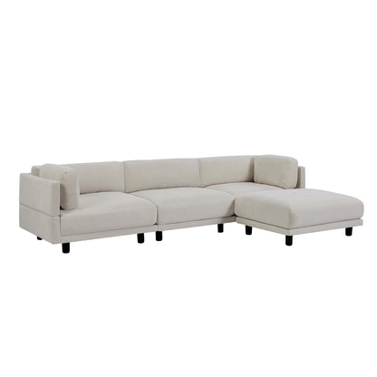 Beige 102.4 L-Shaped Polyester Sectional Sofa with Reversible Footstool, Thick Cushions, and Plastic Legs