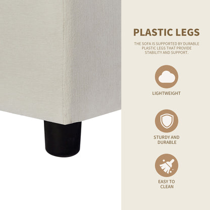 Beige 102.4 L-Shaped Polyester Sectional Sofa with Reversible Footstool, Thick Cushions, and Plastic Legs