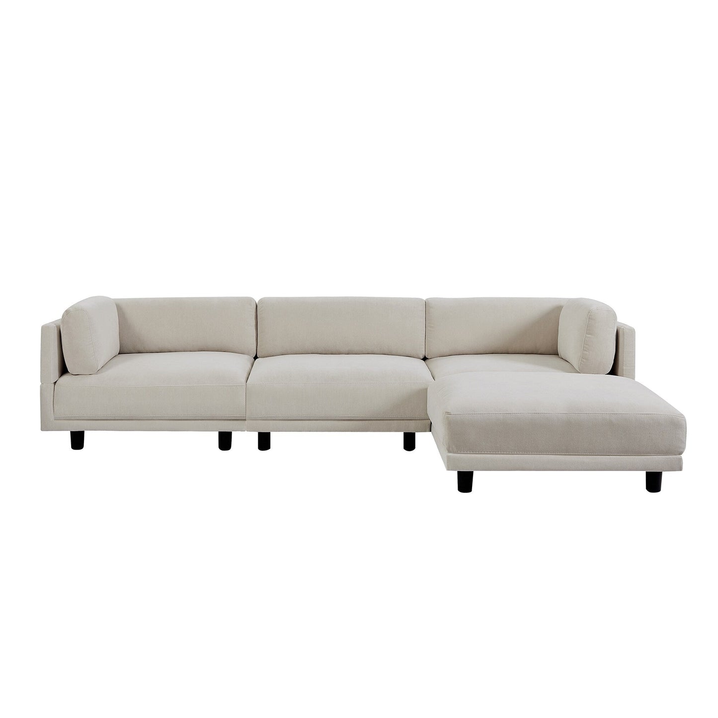Beige 102.4 L-Shaped Polyester Sectional Sofa with Reversible Footstool, Thick Cushions, and Plastic Legs