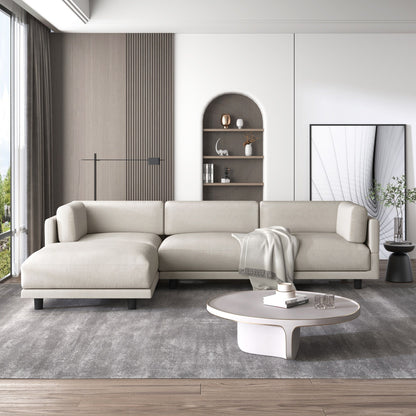 Beige 102.4 L-Shaped Polyester Sectional Sofa with Reversible Footstool, Thick Cushions, and Plastic Legs