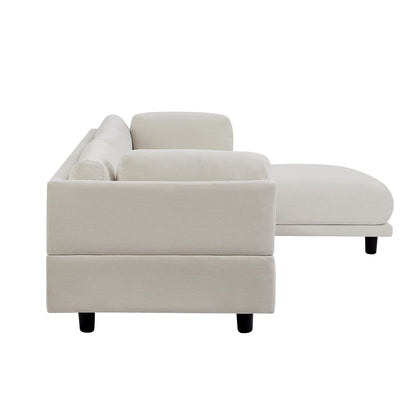 Beige 102.4 Polyester L-Shaped Sectional Sofa with Reversible Footstool, Thick Cushions, and Durable Plastic Legs