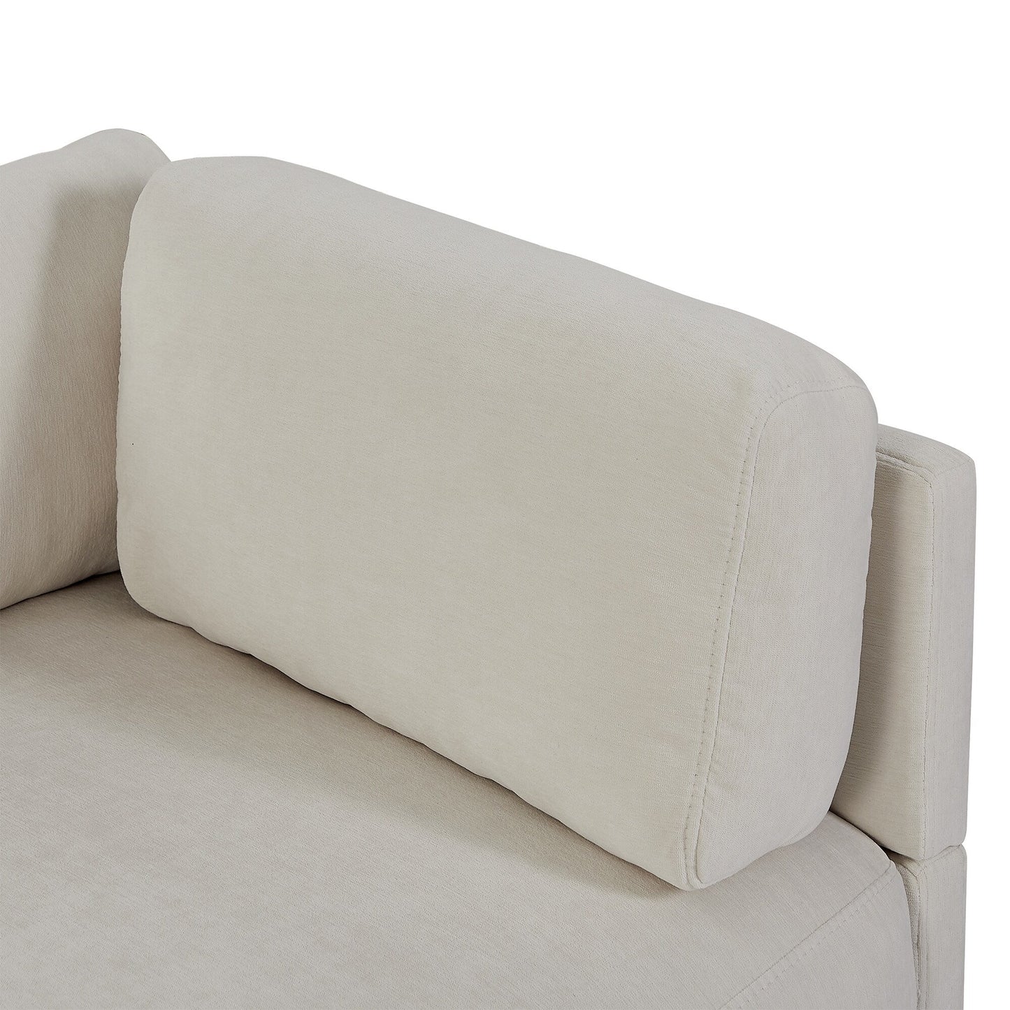 Beige 102.4 Polyester L-Shaped Sectional Sofa with Reversible Footstool, Thick Cushions, and Durable Plastic Legs