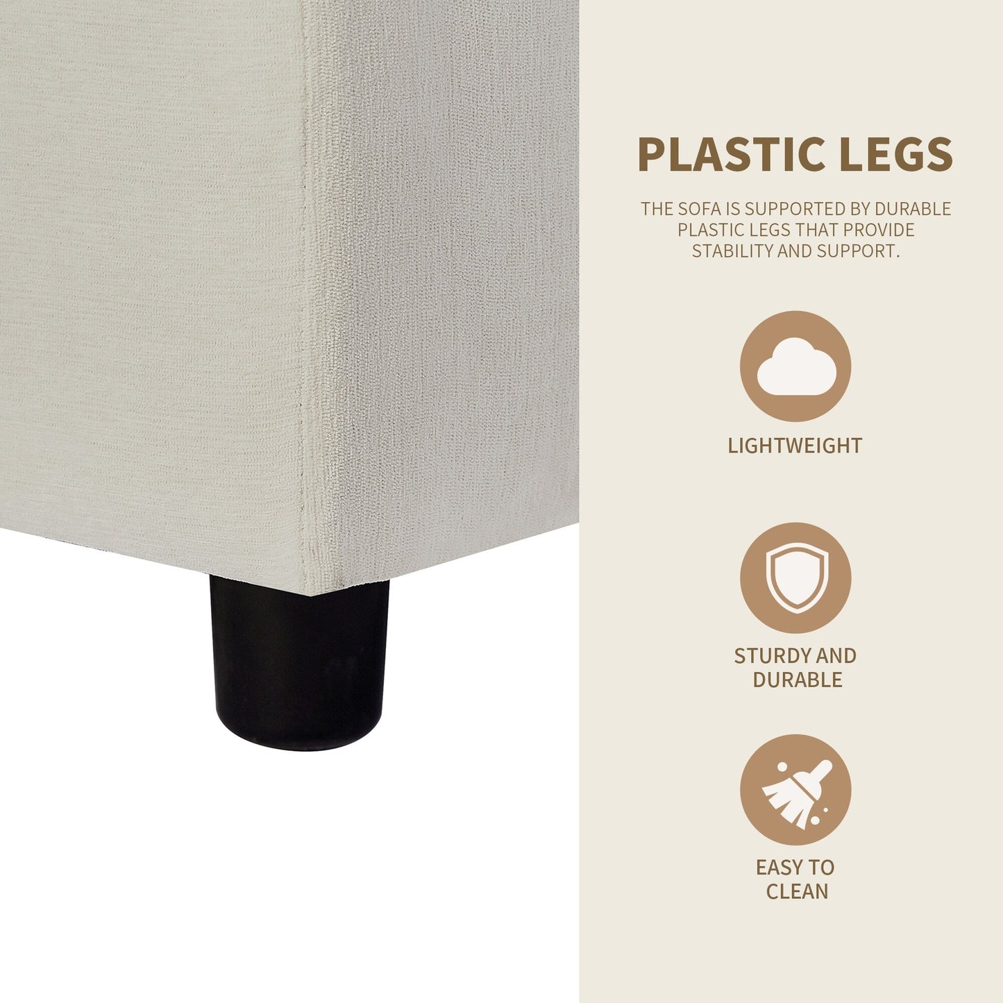 Beige 102.4'' L-Shaped Polyester Sectional Sofa with Reversible Footstool and Durable Legs