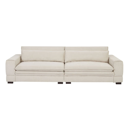 Beige 104.72 Contemporary Fabric 4-Seater Couch with Cushioned Back, Sturdy Wooden Legs for Living Room