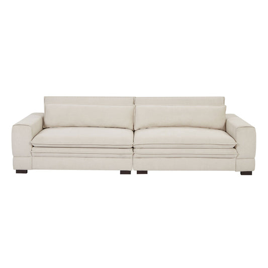 Beige 104.72 Contemporary Fabric Sofa with Solid Wood Legs, Sleek Design for Living Room, Office, or Apartment
