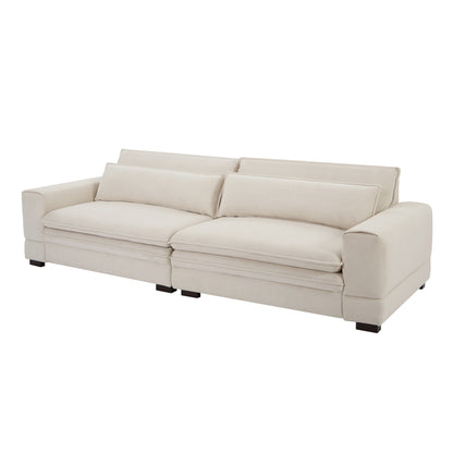 Beige 104.72 Modern Fabric 4 Seater Sofa Couch with Cushion Back, Solid Wood Legs, Sturdy Frame, for Living Room