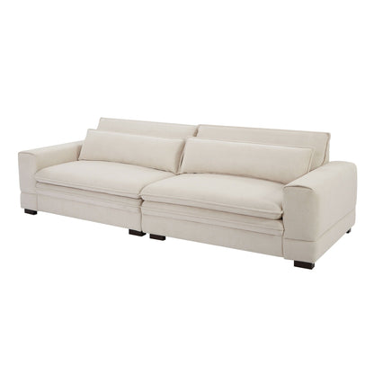 Beige 104.72 Modern Fabric 4-Seater Sofa with Cushion Back and Solid Wood Legs
