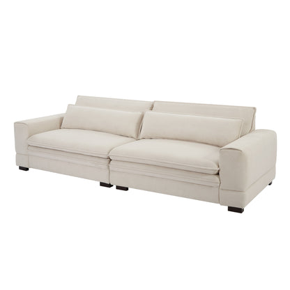 Beige 104.72'' 4-Seater Fabric Sofa with Wooden Legs for Apartment or Office