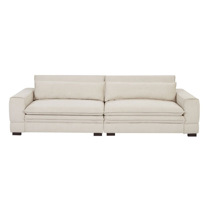 Beige 104.72'' Contemporary 4-Seater Fabric Sofa with Wooden Legs - Sleek and Durable Design for Apartments and Offices