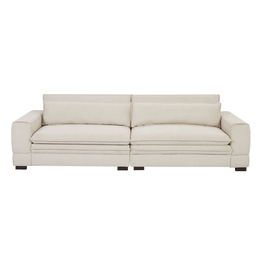 Beige 104.72'' Contemporary 4-Seater Fabric Sofa with Wooden Legs - Sleek and Durable Design for Apartments and Offices